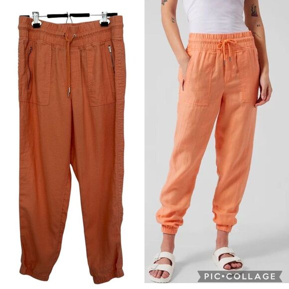 Athleta Womens 12 Cabo Linen Jogger in Orange Elastic Waistband Drawstring - Picture 1 of 10